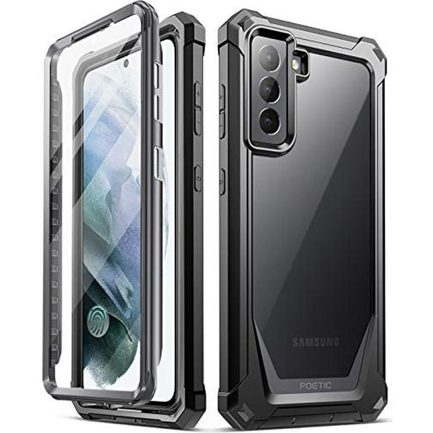 Built-in Screen Protector Work with Fingerprint ID Full Body Hybrid Shockproof Bumper Cover Case Poetic Guardian Case Designed for Samsung Galaxy S21 Ultra 5G 6.8 inch Black/Clear 